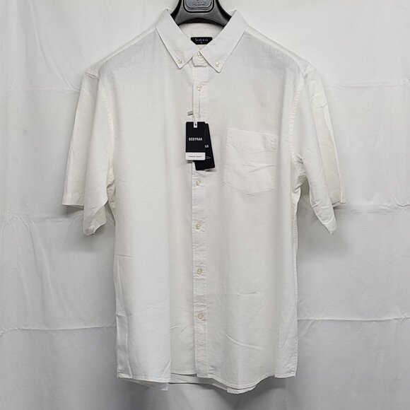 Sedyrak Mens Shirt Linen Blend XL Button Up Short Sleeve White Premium NWT - Picture 1 of 13